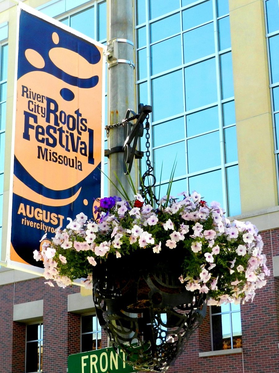 Flower baskets downtown