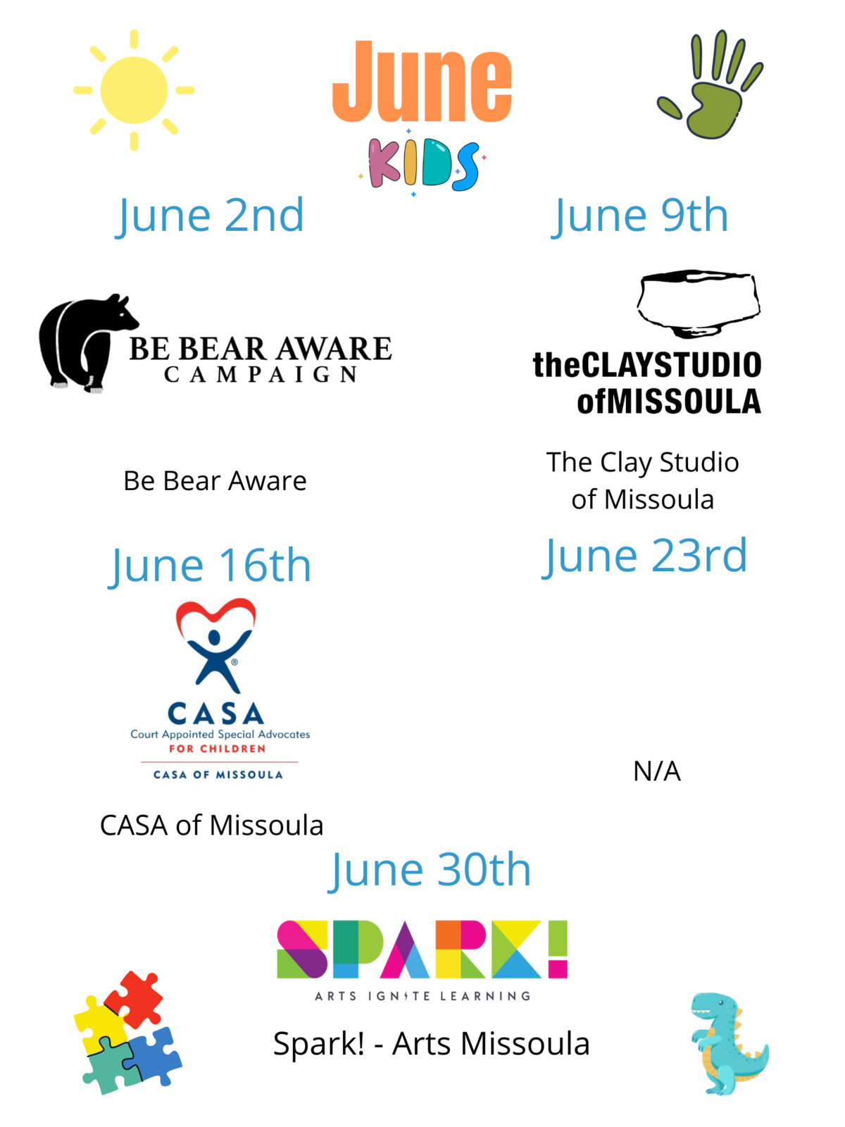 DTTN Kids Activity - June; Be Bear Aware, The Clay Studio of Missoula, CASA of Missoula, Spark! Arts