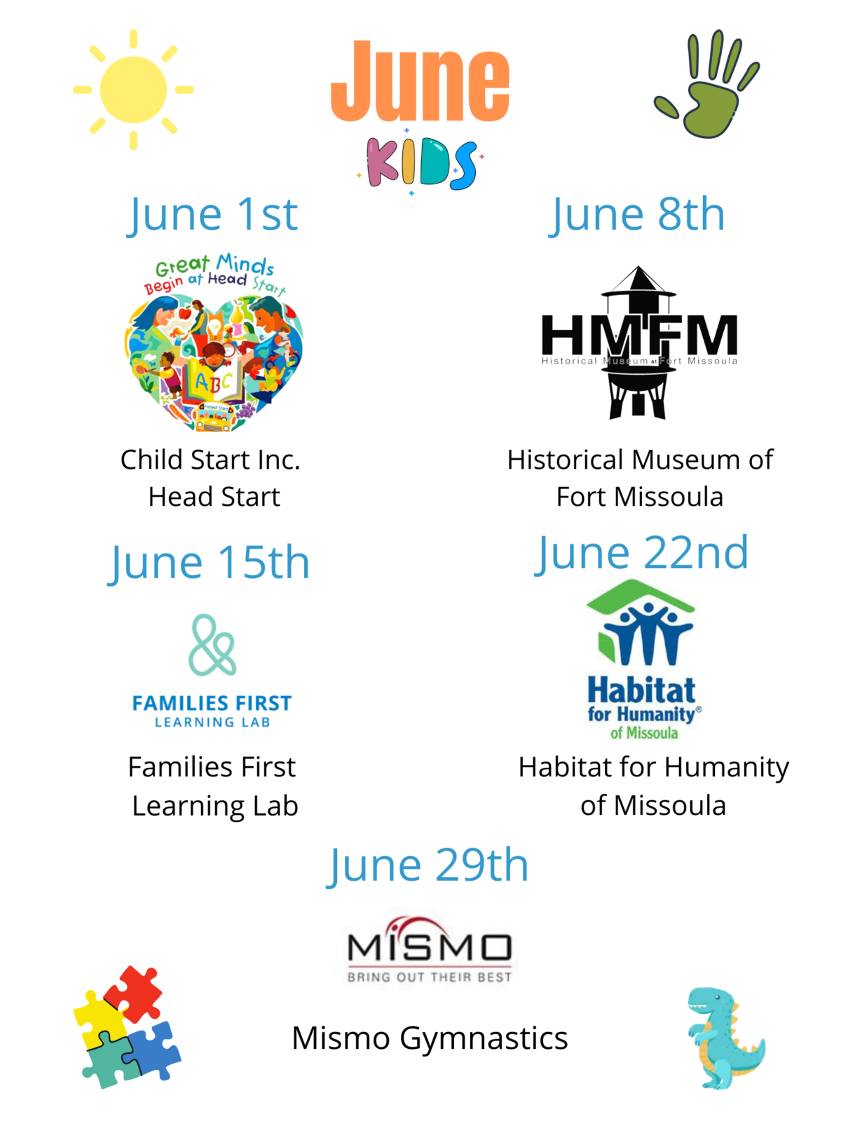 June Out to Lunch Kids Activities; Child Start Inc, Historical Museum of FM, Families First Learning Lab, Habitat for Humanity, Mismo